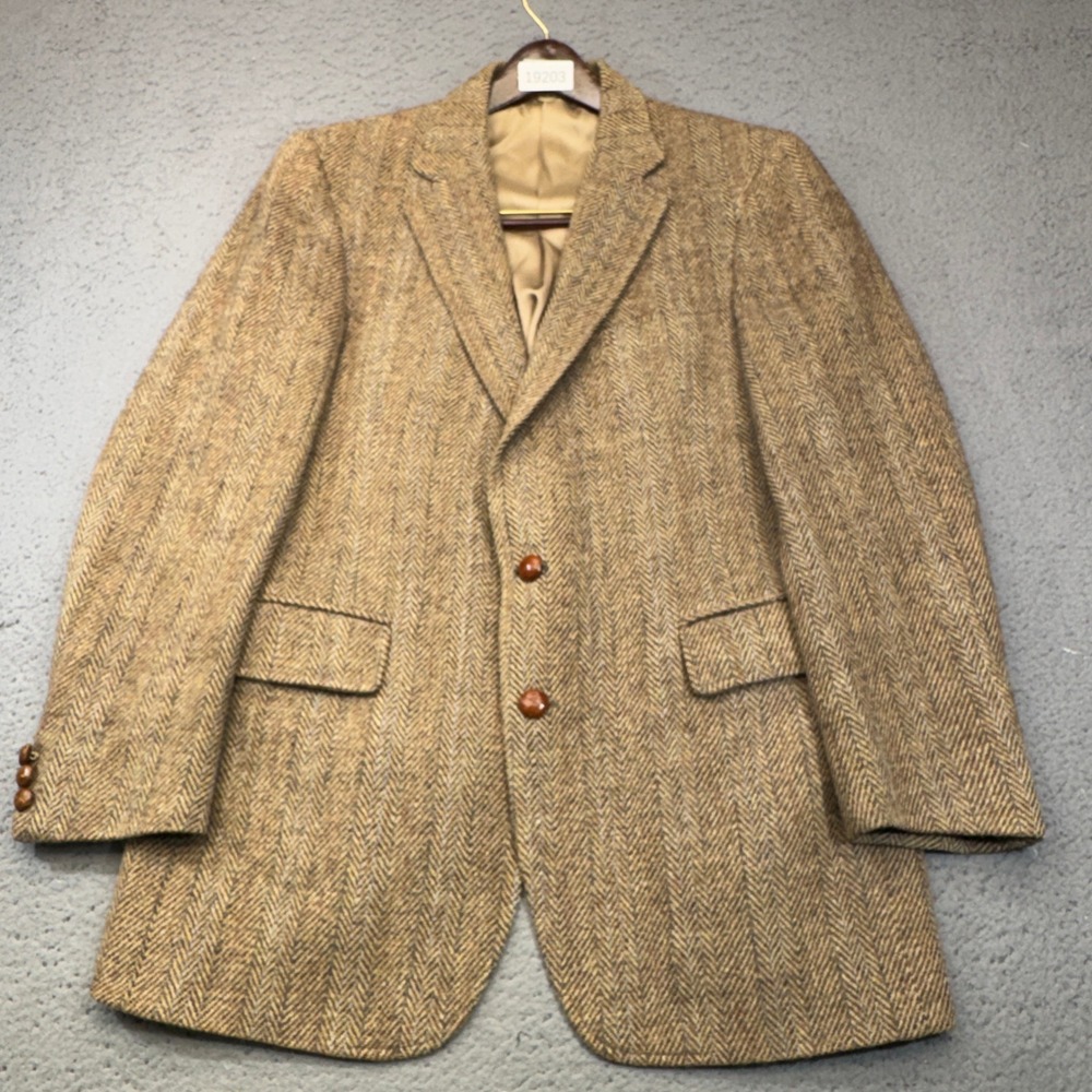 Vintage Harris Tweed Blazer Mens 38R Herringbone Wool Jacket Sport Coat 80s